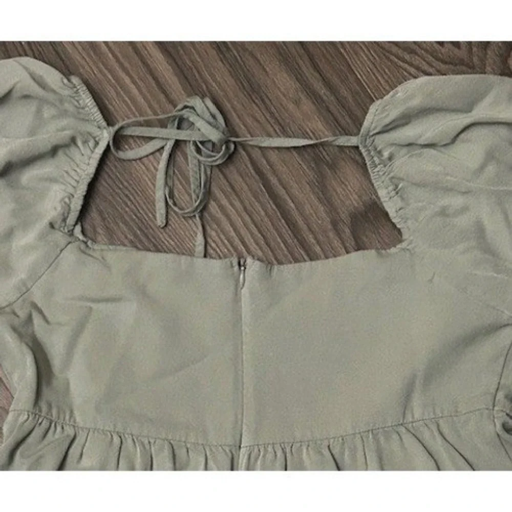 Shinestar Sage Green Tiered Babydoll Dress‎ Peasant Cottagecore Earthy Neutral
